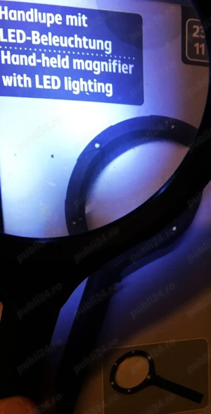 Lupa de 90 mm, sticla, cu maner, cu 6 LEDuri