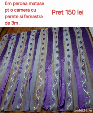  Vand perdea matase si set covoare cu fir de matase  cu modele in culori mov ,mov lila  si alb