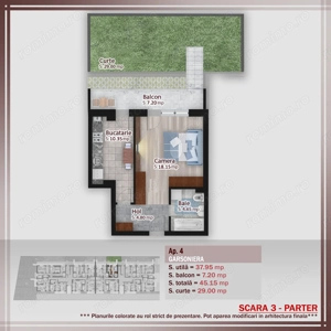 Garsoniera cu gradina, confort și stil în bloc nou P+3