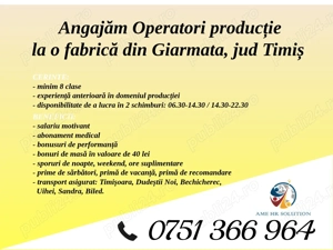 Angajăm Operatori producție