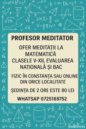 Pregătire suplimentară la matematică Constanța sau ONLINE 
