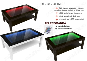 Masă 3D infinity, măsuță cafea, masa 3D, masa iluminata, masa Led, masa living, masa salon,