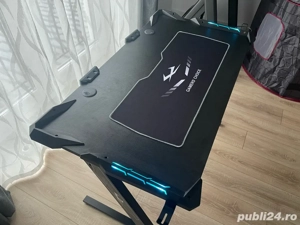 Birou Gaming Nou, Iluminare LED, suport casti, suport pahar,  - imagine 4