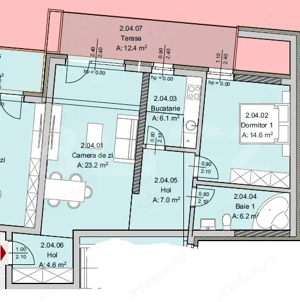Apartament 2 camere, 62 mp, Terasa 12 mp, Imobil Nou, Semicentral - imagine 5