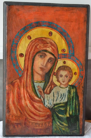 Icoana pictata pe lemn, anii 1900   Icoana veche