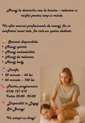 Masaj la domiciliu sau la locație-relaxare și răsfat pentru corp si minte
