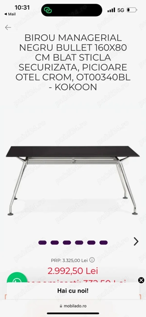 Birou sticla securizata 160 80 cm, reglabil, stare perfecta