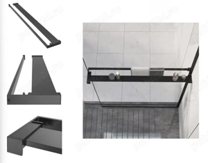 Raft pentru paravan sticlă duș, negru, aluminiu, 80 cm, nou