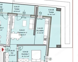 Apartament 2 camere, 52 mp, Terasa 21 mp, Imobil Nou, Semicentral - imagine 5
