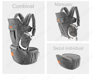 Marsupiu ergonomic 3 in 1 , pentru bebelusi, din bumbac organic, 5   36 luni, cu scaunel detas