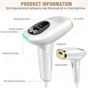 Epilator cu Laser IPL 3in1 cu Răcire, Ecran LED, 9 Niveluri de Energie, 999.999 Impulsuri 