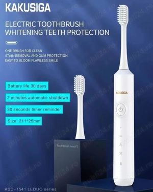 Periuță de Dinți Electrică ,Kakusiga KSC-1541 Ultra-Sonic, 500mAh, Adulti , Waterproof, Alb - imagine 3