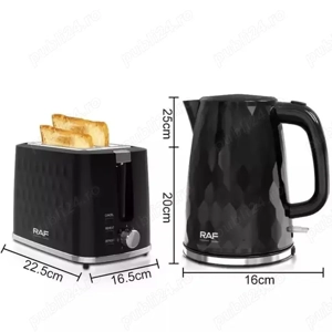 Set mic dejun Raf R19000  Prajitor paine 750-900W si Fierbator apa 2200W 1.7L negru - imagine 3
