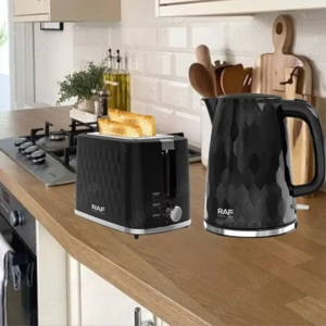 Set mic dejun Raf R19000  Prajitor paine 750-900W si Fierbator apa 2200W 1.7L negru - imagine 2