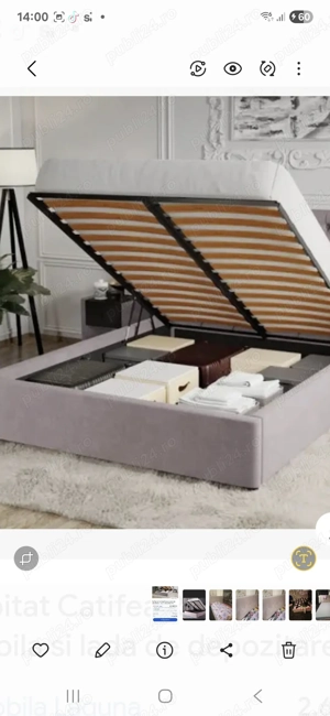 Pat.tapitat roz pal 160 pe 200 cu somiera metalica cu depozitare 