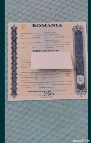 Certificat de acționar Dacia Pitești 