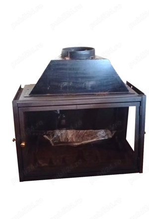 Focar 3 laturi sticla din fonta si otel pentru semineu zidit