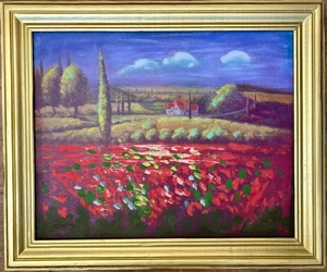 Tablou Peisaj Rustic de Vară pictura ulei pe pânză 50x60cm