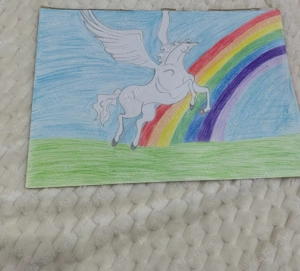 desen pegasus -Fantastic-Vis-Succes- Lucrare originală A3 în creioane colorate (Faber-Castell)-Vș SM