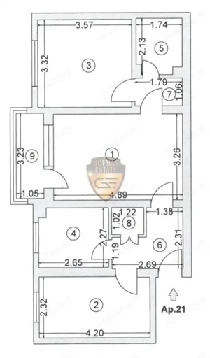 3 camere, semidecomandat, City Park Mall, 59 mp, et 2/4, balcon, A/C  - imagine 13