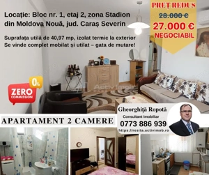 Moldova Noua, Apartament 2 cam. complet mobilat  #537;i utilat – gata de mutare!