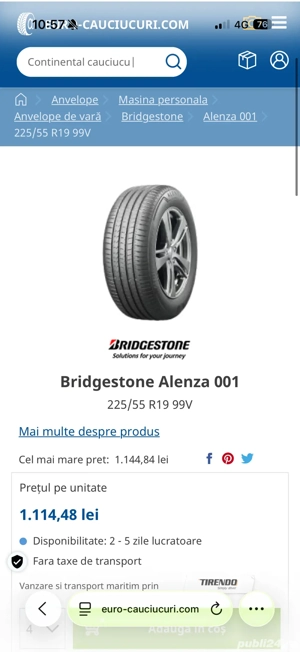 de vanzare 4 cauciucuri brigestone alenza 225 55 R19 - imagine 4