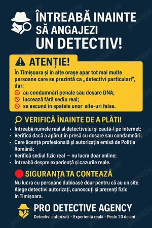 Atentie la sarlatanii care pretind ca efectueaza servicii detectivistice in Timisoara 