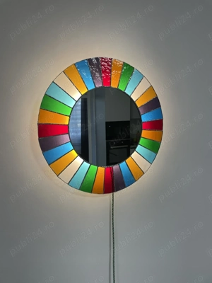 Oglindă rotundă vitraliu cu lumină LED