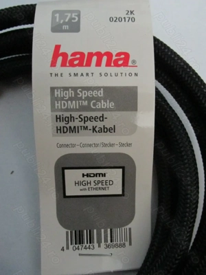 Cablu profesional HDMI de mare viteză HAMA 1.75 m, placat cu aur