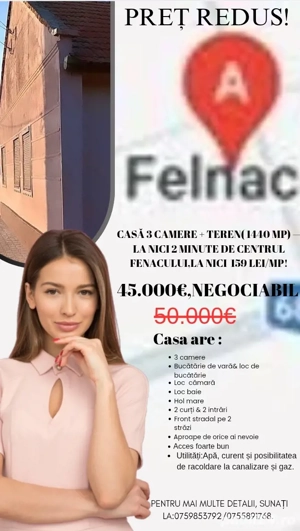 Se vinde sau se schimbă cu locuință în Arad,casă cu teren de 1.440 mp în comuna Felnac