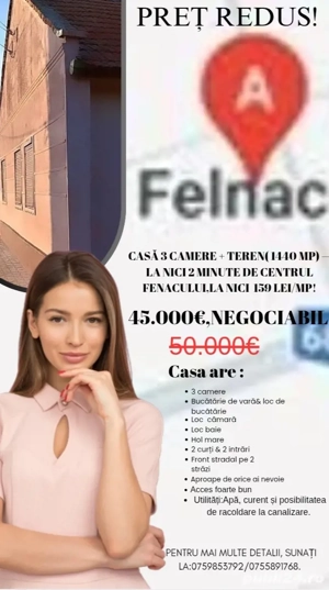 Se vinde sau se schimbă cu locuință în Arad,casă cu teren de 1.440 mp în comuna Felnac