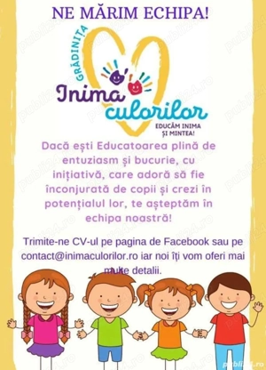 Grădinița Inima Culorilor angajeaza Educatoare