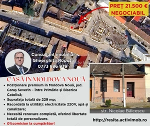 Casa cu teren 229 mp – Moldova Noua, jud. Caras Severin