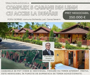 COMPLEX 5 CABANE DIN LEMN CU ACCES LA DUNARE + teren  in Podul Gornei, jud. CS