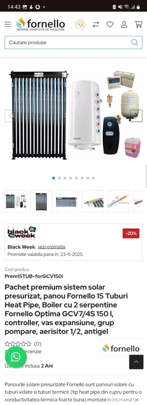 vând pachet premium sistem solar resurizat FORNELLO