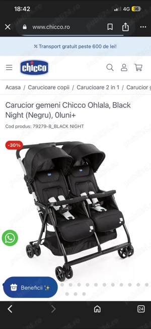  Cărucior dublu folosit 2 luni