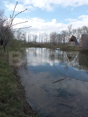 Teren cu iaz amenajat și două cabane A - frame în construcție - imagine 3