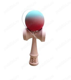 Kendama X Originala, Profesionala, Flippy, din Lemn, Rubber Grip, 18 cm, Albastru Lila - imagine 2