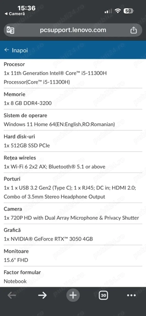 Laptop gaming Lenovo IdeaPad gaming 3 i5-11300H,RTX3050, detali in descriere - imagine 5