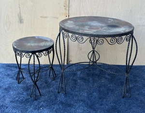 Set 2 Masute din Vintage cu cadru din fier; Masa; Scaunel