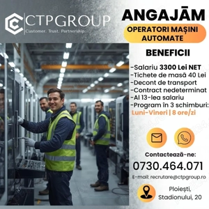 Angajăm Operatori Mașini Automate