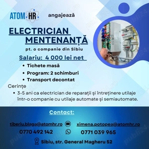 Atom HR angajează Electrician Mentenanță!