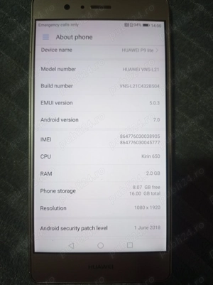 Telefon mobil Huawei P9 Lite, Dual Sim, 16GB, 4G, Gold . Pret-350 Lei. - imagine 2