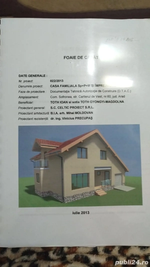 Teren cu fundatie,pivnita si plan de casa in Sofronea,7km de Arad