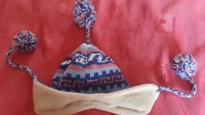 Caciula cu urechi dublata handmade albastru 