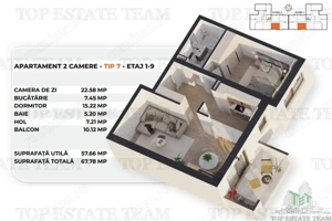 Apartament 2 camere bucatarie inchisa bloc nou, etaj 3, Sos.Alexandria - imagine 2