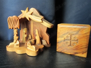 cadou rar Craciun Scena Nasterii + cutie Ierusalim 1980 lemn maslin 