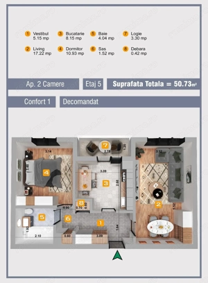 2 Camere Decomandat - Metrou Aparatorii Patriei - Etaj Intermediar - imagine 8