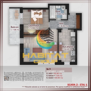 Pallady-Apartament 2 Cam, dec, bucatarie inchisa, 59.9 mp.