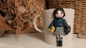 Cadou pentru fetite, sotie iubita cana papusa fimo